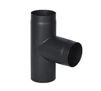 rg-vertrieb Raccord en T 180mm pour Tuyau de Poêle, Té de Raccordement pour Conduit de Cheminée en Acier Noir 2mm, Élément Robuste et Durable