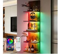 RGB Étagère Murale Flottante Blanc 5 Niveaux Effets Lampadaire APP Télécommande Montage Invisible Salon Chambre Salle de Bain