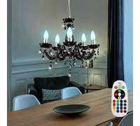 RGB LED Plafonnier Suspendu Lustre Télécommande Cristal Pendentif Lumière Noir
