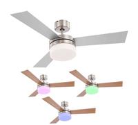 RGB LED Ventilateur de plafond Lampe à intensité variable Télécommande Changement de couleur Ailes Hêtre/Argent