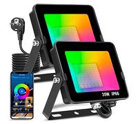 RGB Projecteurs LED Exterieur 35W Lumière intelligente, Changement de couleur Projecteur Bluetooth Contrôle de l'application IP66 Lumière atmosphérique dimmable imperméable EU 2 pin plug (Pack de 2)