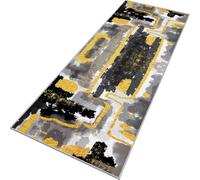 Rglxing Tapis de Cuisine Devant Evier Antidérapant Lavable 80X250CM Tapis de Passage Noir-Gris-Jaune Long Tapis de Sol Tapis d'entrée intérieurs Paillasson pour Couloir Salon Chambre au Metre