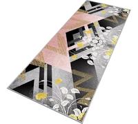Rglxing Tapis de Cuisine Devant Evier Antidérapant Lavable 90X240CM Tapis de Passage Gris-Noir-Rose Long Tapis de Sol Tapis d'entrée intérieurs Paillasson pour Couloir Salon Chambre au Metre