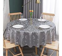 RGRE Nappe De Table Ronde en Toile Cirée 200cm, Imperméable Et Étanche PVC, Lavable Entretien Facile Nappe, Antitache pour À Manger, Cuisine Ou Jardin, Gris