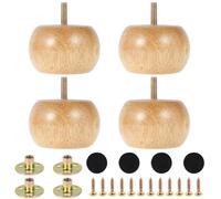 RHAIQBVC Lot de 4 pieds de meubles ronds en bois massif de 8 x 5 cm avec 4 vis, pieds de meubles de rechange pour canapé, lit, armoire, chaise, support TV