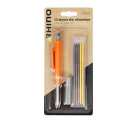 RHINO - Crayon de chantier, crayon de menuisier - Crayon de chantier professionnel - 6 pièces - Avec mines de rechange - Multisurfaces - Pour bois et surfaces sèches - 5 mines - Pointe longue et fine