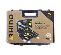 Rhino - Ensemble d'outils - Mallette à outils 75 pièces - Coffret d'outils clés, pinces, tournevis, cutter liquet, douilles, marteau, embouts de vissage - Chrome vanadium - Garantie 5 ans