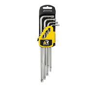 Rhino - Lot de 9 clés mâle longues étoile alésées, jeu de 9 clés torx alésées sur support - Diamètre T10 à T50 - Fabriqué en Acier (Chrome Vanadium) - Haute qualité - Garantie à vie 7192