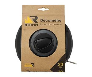 RHINO - Mètres d'arpenteur/Mètres à ruban 20m - Décamètre mesure longue - Mètre ruban (en fibre de verre) - Boite antichoc avec poignée de maintien - Longueur 20 m - Garantie 5 ans