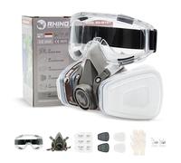 RHINO Smart Solutions Masque Peinture A1 Protection Respiratoire Réutilisable Anti Poussiere, Gaz, Chimique, Resine Epoxy, Travaux du Bricolage | Avec Filtres en Coton, Lunettes de Sécurité, Gants