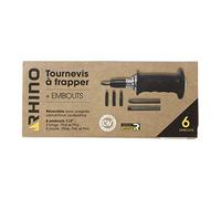 RHINO - Tournevis à frapper 1/2" réversible + 6 embouts 1/2" plats, PH2, PH3 - Poignée ergonomique et protectrice en caoutchouc - Permet de débloquer tous types de vis - Garantie 5 ans
