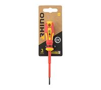 RHINO - Tournevis isolés 1000V Plat 3 x 75 mm - Tournevis d'électricien - Lame Chrome Vanadium - Manche Ergonomique - Usage Professionnel - Garantie à Vie - Plusieurs Tailles Disponibles