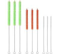 RhiVrillion 9 Pièces Goupillon Paille, 3 Tailles pour Nettoyer Gourde, Biberon, Bouteille à Col Étroit | Set de Goupillon et Brosse Bouteille avec Manche Inoxydable | Écouvillon de Nettoyage