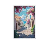 Rhodes, Grèce, plaque métallique, affiche de voyage, art imprimé, décoration, peinture métallique rétro, style garage, 20 x 30 cm