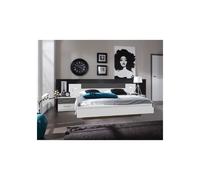 RHODES Lit adulte avec 2 chevets et 2 liseuses - 160 x 200 cm - Blanc /Graphite