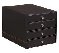RHODIA 118866C - Trieur 4 Tiroirs Noir - 24,8 x 32,7 x 22,8 cm - Piqûres Sellier Orange - Extérieur Simili Cuir - Collection Home Office rama - Organisation de Bureau & Rangement Design