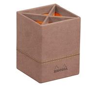 RHODIA 194528C - Pot à Crayons Bois de Rose - 8 x 8 x 11 cm - Piqûres Sellier Orange - Extérieur Simili Cuir-Collection Home Office rama - Organisation de Bureau & Rangement Design