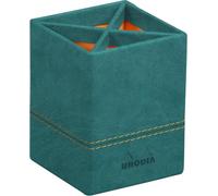 RHODIA 194532C - Pot à Crayons Paon - 8 x 8 x 11 cm - Piqûres Sellier Orange - Extérieur Simili Cuir-Collection Home Office rama - Organisation de Bureau & Rangement Design