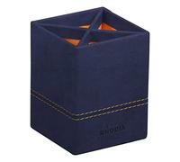 RHODIA 194534C - Pot à Crayons Bleu Nuit - 8 x 8 x 11 cm - Piqûres Sellier Orange - Extérieur Simili Cuir-Collection Home Office rama - Organisation de Bureau & Rangement Design