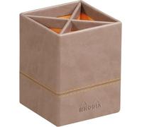 RHODIA 318814C - Pot à Crayons Taupe - 8 x 8 x 11 cm - Piqûres Sellier Orange - Extérieur Simili Cuir - Collection Home Office rama - Organisation de Bureau & Rangement Design