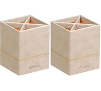 Rhodia 318815C - Pot à Crayons Beige - 8 x 8 x 11 cm - Piqûres Sellier Orange - Extérieur Simili Cuir - Collection Home Office rama - Organisation de Bureau & Rangement Design (Lot de 2)