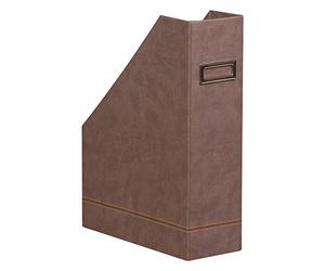 RHODIA 318833C - Porte-Revues Chocolat -10 x 25 x 31 cm - Piqûres Sellier Orange - Extérieur Simili Cuir - Collection Home Office Rhodiarama - Organisation de Bureau & Rangement Design