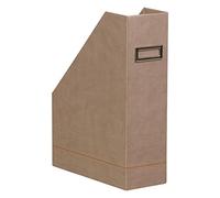 RHODIA 318834C - Porte-Revues Taupe -10 x 25 x 31 cm - Piqûres Sellier Orange - Extérieur Simili Cuir - Collection Home Office rama - Organisation de Bureau & Rangement Design