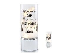 Rhytsing Cadeau commémoratif - Bougie sans flamme à piles avec fonction minuterie, lanterne cylindrique en verre avec guirlande lumineuse, exprimant la condoléance pour la perte de papa - D 8 cm x H