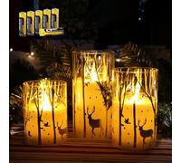 Rhytsing Lot de 3 Bougies LED en verre avec 6H minuteur, Bougies Piliers pour Noël, H10cm/ 12.5cm/ 15cm