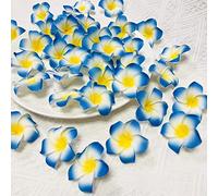 Riaxuebiy 100pcs 2.36 inch Diamètre en Mousse Plumeria Hawaïenne Frangipanier Fleur Artificielles pour Mariage Fête Maison Décoration (Bleu)