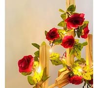 Riaxuebiy 2 M 20 LEDs Artificielle Rose Guirlande Vignes Guirlandes Lumineuses Batterie Fonctionner Plantes en Rotin Suspendus Fleurs Guirlande Mariage Lumières Féériques (Vin rouge)