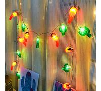 Riaxuebiy Artificielle 20LED Chili Allumée Guirlandes Lumineuses Cactus par a Pile Fruit Légume Lumière avec Chili Rouges pour Noël Halloween Fête Decor (C-Chili&Cactus, 3m/20led)