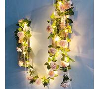 Riaxuebiy Guirlande lumineuse à LED avec 17 fleurs artificielles - Fonctionne avec piles - Pour Noël, fête de mariage - Rose clair