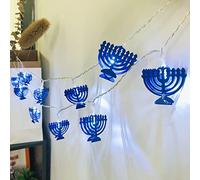 Riaxuebiy Hanoukka Bleu Menorah Guirlandes Lumineuses,Étoile de David Festives Guirlandes Lumières, Alimenté par Pile pour Juives Fêtes Mariage Vacances Chambre Décoration (1.65m/10led, Menorah)