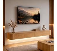 Ribanedy Meuble TV Suspendu Moderne avec éclairage LED | Console multimédia de Divertissement Murale | Grand Banc de Rangement pour TV, adapté au Salon et au Bureau (Bois, 160 cm)