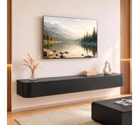 Ribanedy Meuble TV Suspendu Moderne | Console multimédia de Divertissement Murale | Grand Banc de Rangement pour TV pour Salon et Bureau (Noir, 160cm)