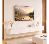 Ribanedy Meuble TV Suspendu Moderne | Console multimédia de Divertissement Murale | Grand Banc de Rangement pour TV pour Salon et Bureau (Texture Blanc, 140cm)