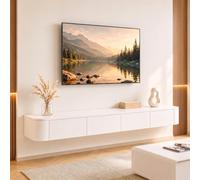 Ribanedy Meuble TV Suspendu Moderne | Console multimédia de Divertissement Murale | Grand Banc de Rangement pour TV pour Salon et Bureau (Blanc, 300cm)