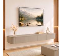 Ribanedy Meuble TV Suspendu Moderne | Console multimédia de Divertissement Murale | Grand Banc de Rangement pour TV pour Salon et Bureau (Kaki, 260cm)