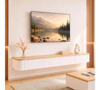 Ribanedy Meuble TV Suspendu Moderne | Console multimédia de Divertissement Murale | Grand Banc de Rangement pour TV pour Salon et Bureau (Blanc Bois, 180cm)