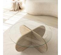 Concept Usine - Table basse Ribe - En bois effet pierre, plateau en verre 75x75 cm