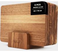 Ribech Ensemble de planches à petit-déjeuner en bois d'acacia, 6 pièces, avec support de rangement | Petites planches à découper en bois pour le petit-déjeuner