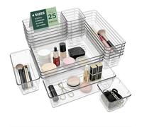 Ribech Lot de 25 Boîtes de Rangement pour Tiroirs, 4 Tailles avec Points Antidérapants, Organisateur Empilable Transparent pour Maquillage, Cuisine, Salle de Bain & Bureau