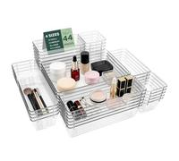 Ribech Lot de 44 Boîtes de Rangement pour Tiroirs, 4 Tailles avec Points Antidérapants, Organisateur Empilable Transparent pour Maquillage, Cuisine, Salle de Bain & Bureau