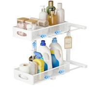 Ribech Organisateur Inox Métallique 2 Étages à Tiroirs Coulissants - Rangement Réglable en Hauteur avec 4 Ventouses, pour Évier, Salle de Bain & Cuisine, Blanc