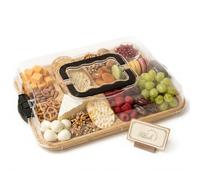 Ribech Planche à Charcuterie avec Couvercle - Plateau à Fromages Portable avec 6 Compartiments, Planche en Bambou avec Cloche de Protection Pet - Idéal pour Pique-Nique, Brunch & Voyage
