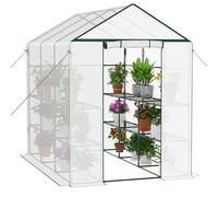 Ribelli Serre en Film Plastique avec Porte Enroulable - 143 x 195 x 213 cm - 4 étagères - Film grillagé en polyéthylène - pour Plantes, légumes, Fleurs - Blanc