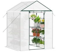 Ribelli Serre en film plastique avec porte enroulable, serre à tomates 143 x 195 x 143 cm, 4 étagères, résistante à l'hiver, film grillagé en polyéthylène, abri de jardin pour plantes, légumes, fleurs