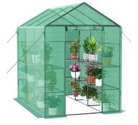 Ribelli Serre en film plastique avec porte enroulable, serre à tomates 143 x 195 x 213 cm, 4 étagères, résistante à l'hiver, film grillagé en polyéthylène, abri de jardin pour plantes, légumes, fleurs