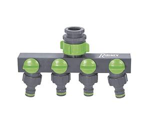 Ribiland 03979 - Rampe de Nez de Robinet 4 Sorties - pour Robinet 3/4" - Gris/Vert